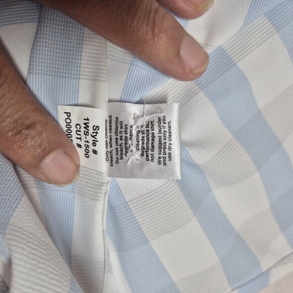 Mizzen Main Shirt Mens Size S White Blue Trim Fit Leward Plaid Stretch (9) - Picture 9 of 10